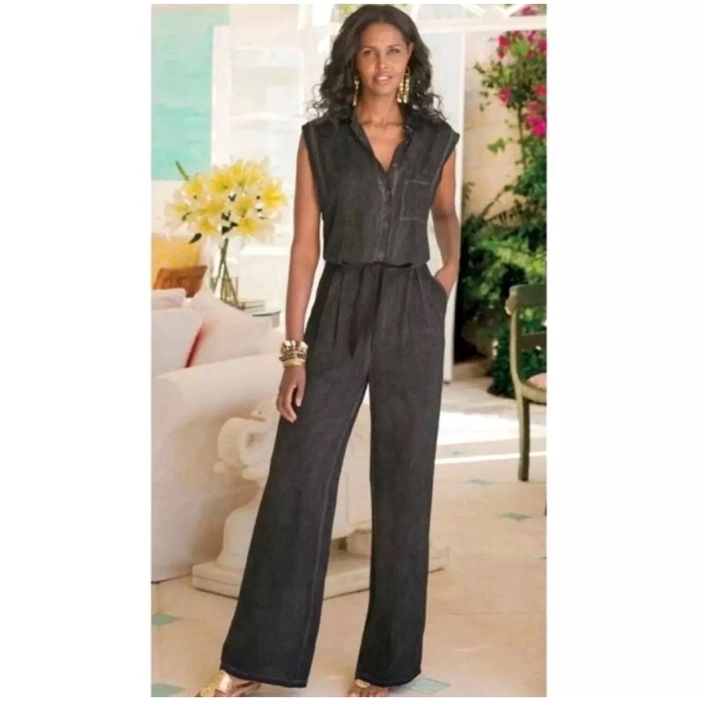 Soft Surroundings Gray Camilla Sleeveless Wideleg Jumpsuit